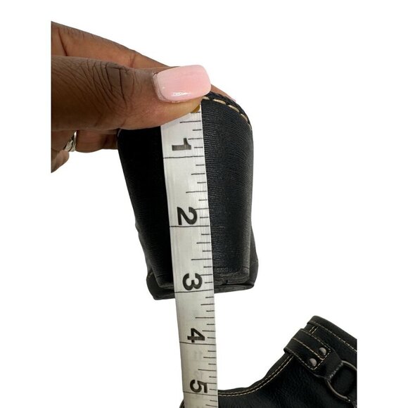 Eurosoft Black Upper Leather Slip-On Clogs Heeled Comfort Mules With Buckle - Picture 16 of 16